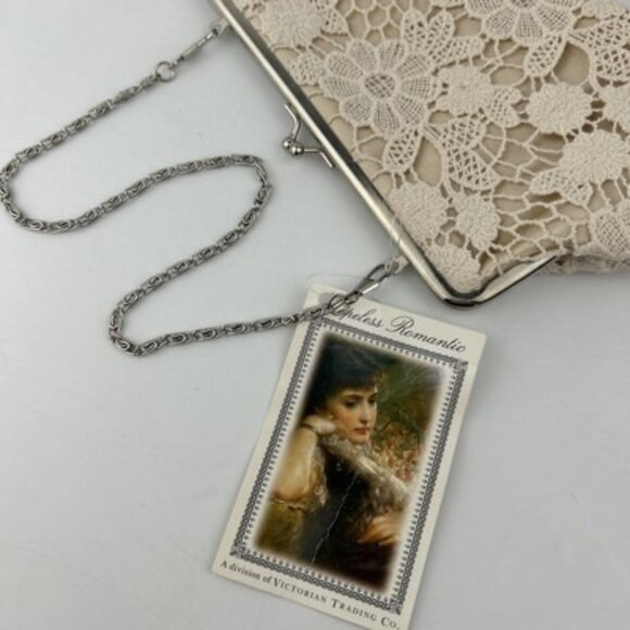 Vintage Evening Bag Hopeless Romantic Handstitched in Victorian Style Chain NOS - Picture 11 of 12